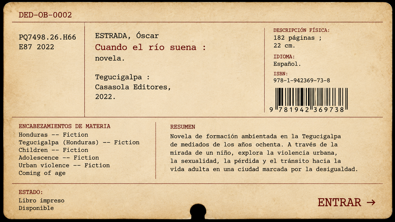 Ficha bibliográfica de Cuando el río suena