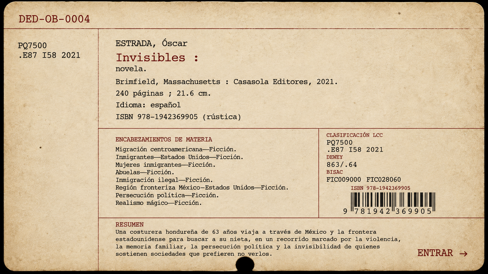 Ficha bibliográfica de Invisibles